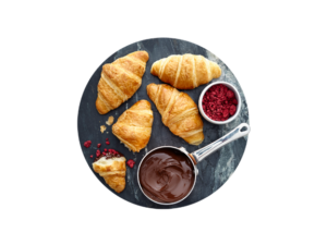 Toasted Croissant with Dark Chocolate Dipping Sauce and Raspberry Granules