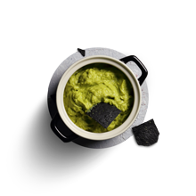 Nori Flavoured Charcoal Tortilla Chips with a Wasabi & Pea Dipping Sauce